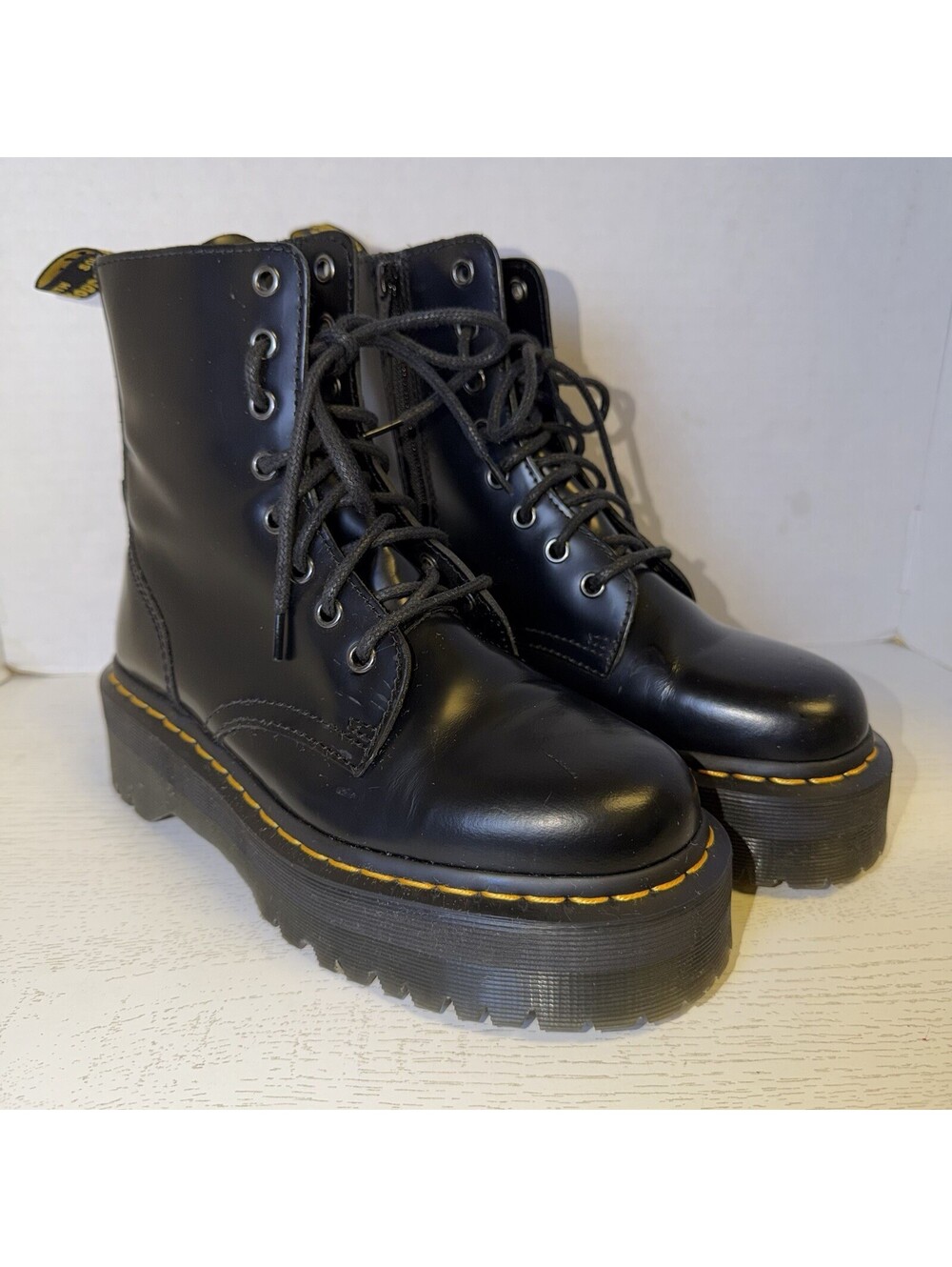 Dr. Martens Jadon Black Leather Platform Combat Boots Men’s 7 / Women’s 6 - Picture 4 of 7
